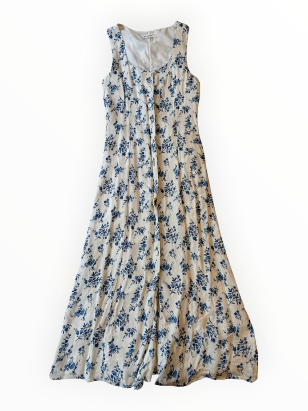 Blu Pepper Blue Floral Button Front Midi Maxi Dress Size Medium